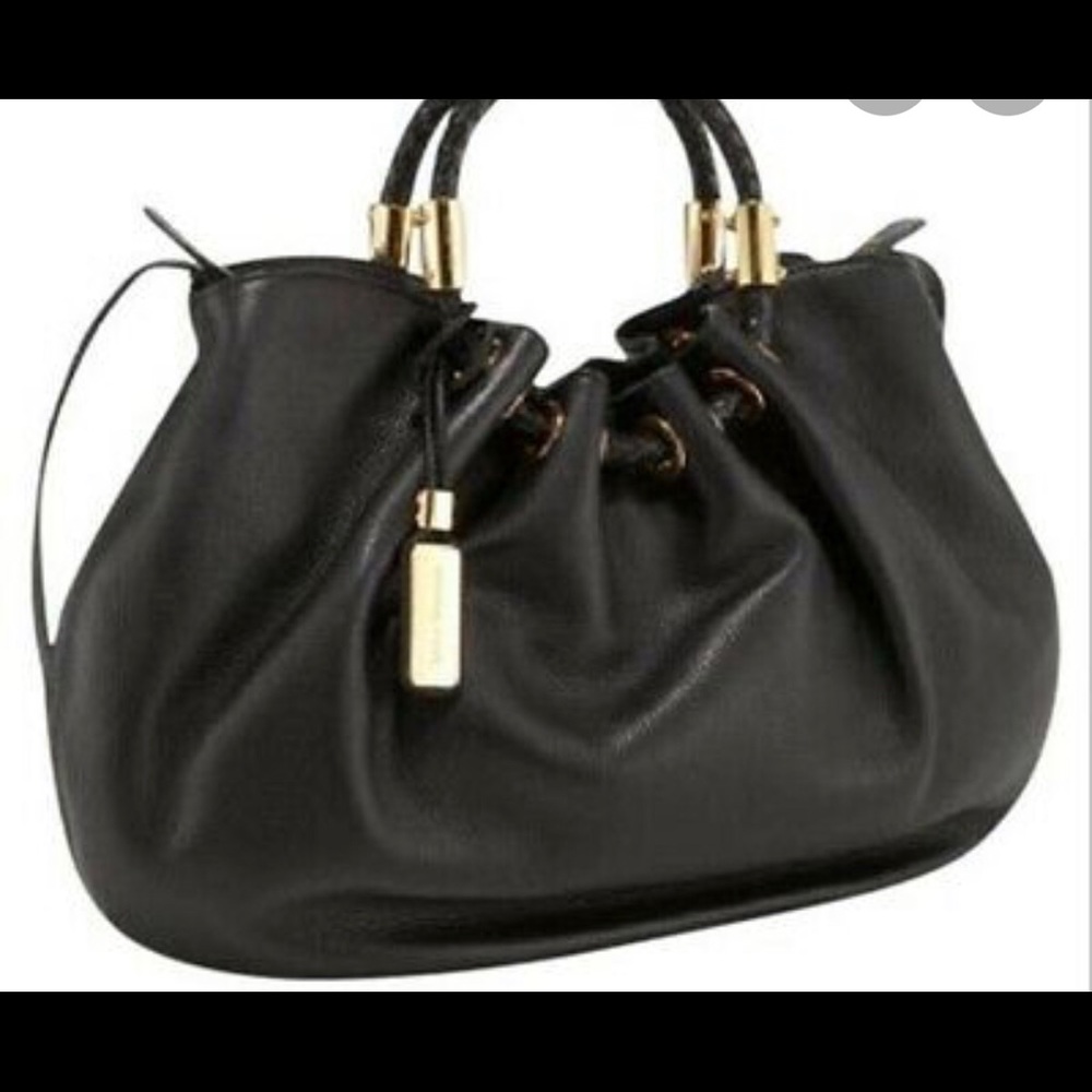Michael Kors Black Gathered Tote with Gold Details